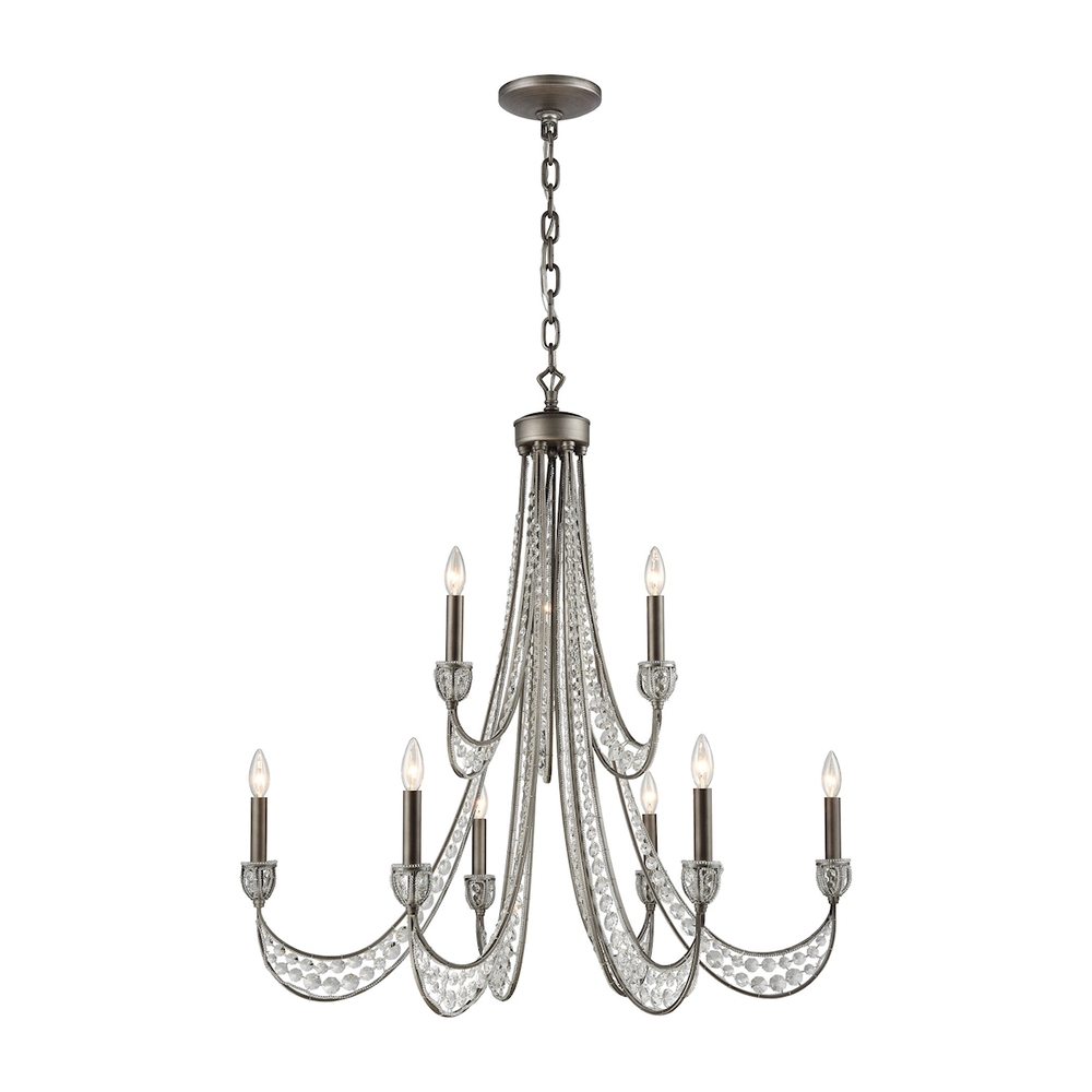 Renaissance 9-Light Chandelier in Weathered Zinc with Crystal
