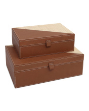 Currey 1200-1069 - Leather & Raffia Box Set of 2